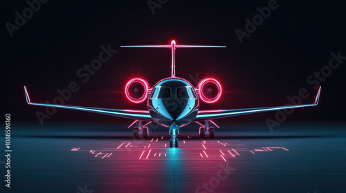 futuristic aircraft illuminated with neon circuitry patterns, showcasing innovation and technology