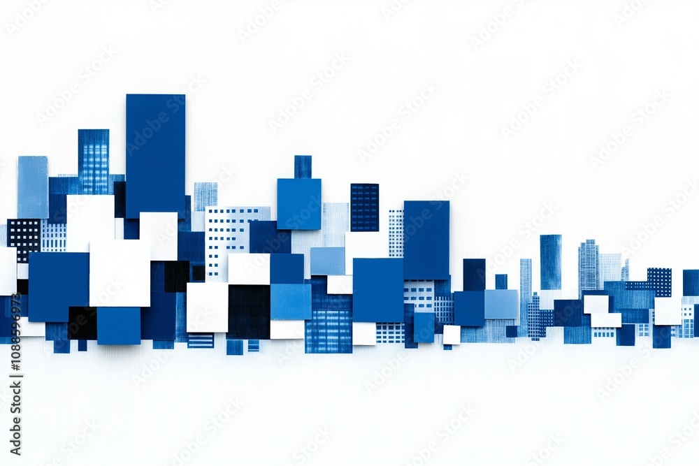 Abstract Urban Skyline Panorama in Blue and White Tones Abstract Urban Skyline Panorama in Blue and White Tones