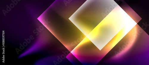 Glass squares with neon shiny light abstract background