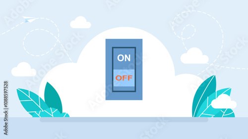 A switch in the form of a button in the  on state. Light on, electric switch line icon. Power turn off button outline style sign for web and app. Toggle switch off position. Vector illustration