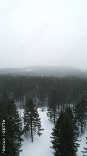 A snowy forest with trees covered in snow