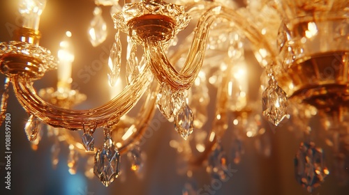 Crystal Chandelier Close-Up. Glamour Background photo