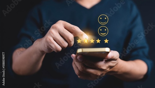 customer hand gold five star to review the service photo