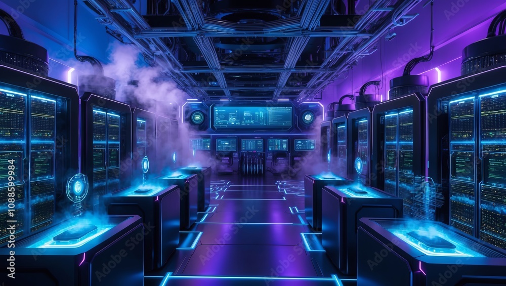 A Sprawling Data Center with Endless Rows of Servers and High-Tech Equipment
