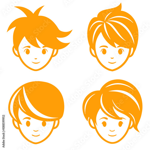 boy Hairstyle Wigs  line art vector illustration set