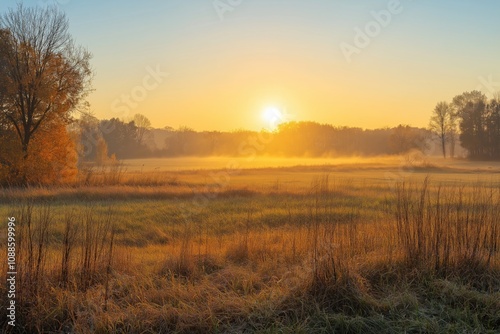 Golden Sunrise Over Autumn Field