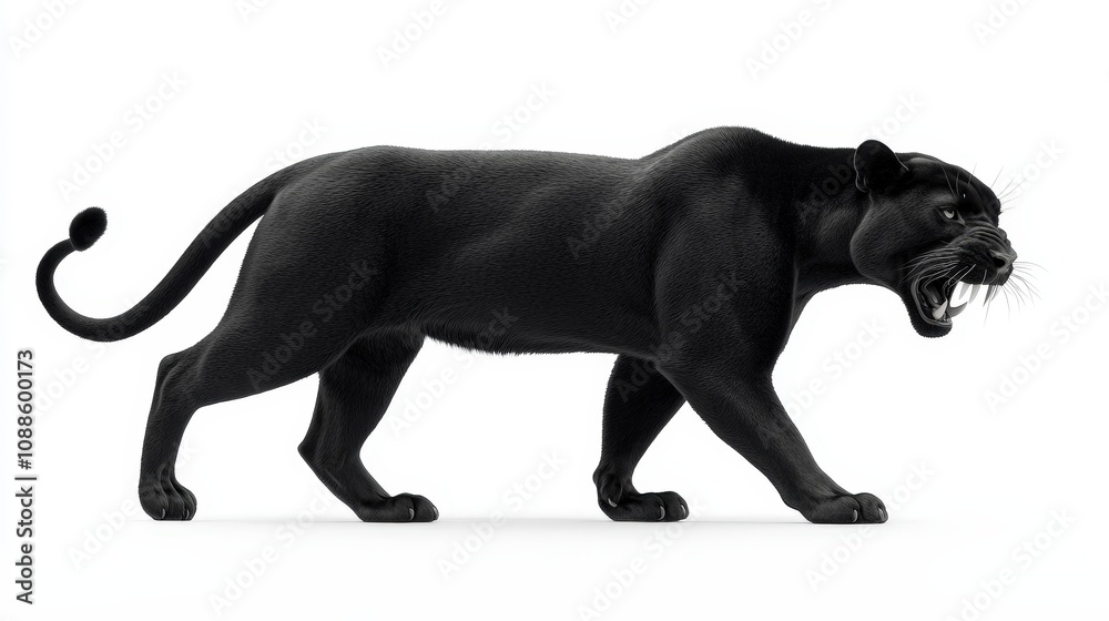 Obraz premium Powerful Black Panther Walking Wild Cat 3D Render Big Cat Wildlife Animal Predator Feline Mammal