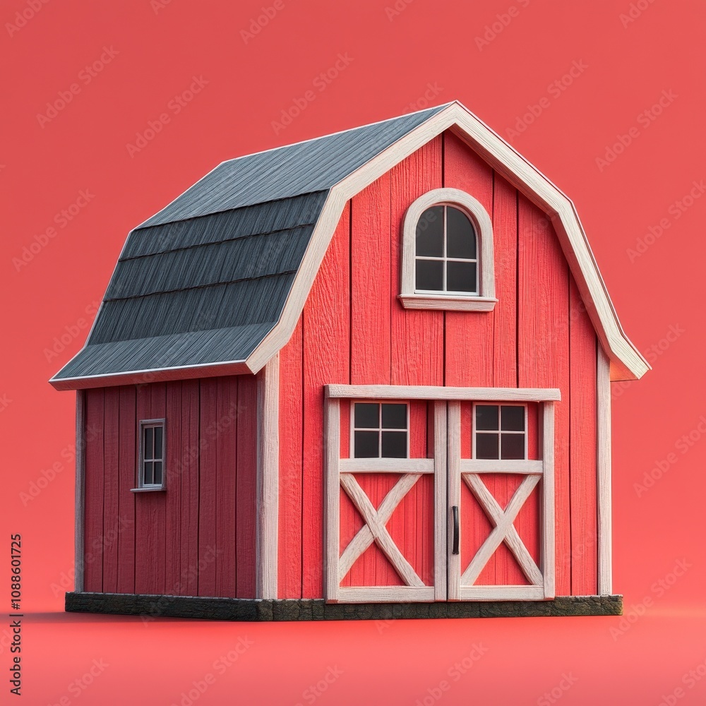 Vibrant Red Barn with Gable Roof and Cross Beams Vibrant Red Barn with Gable Roof and Cross Beams