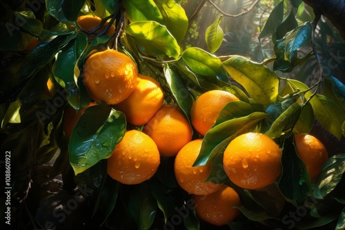 Vibrant citrus branches loaded with fresh ripe oranges and tangerines amidst lush green foliage photo