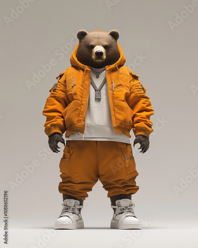 A hip-hop grizzly bear wearing fancy jacket