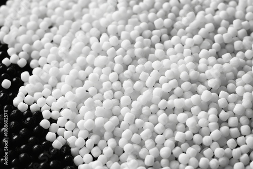 Close up black and white photograph showcasing the intricate texture of tapioca pearls photo