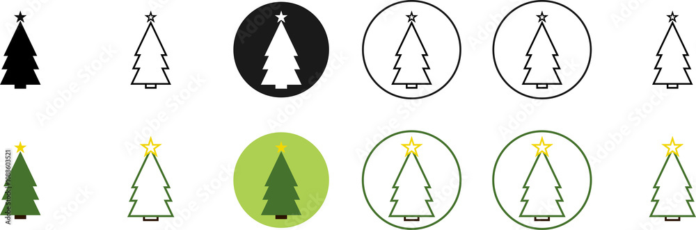 Obraz premium Set icons Christmas tree, Xmas fir symbols on transparent background. PNG illustration