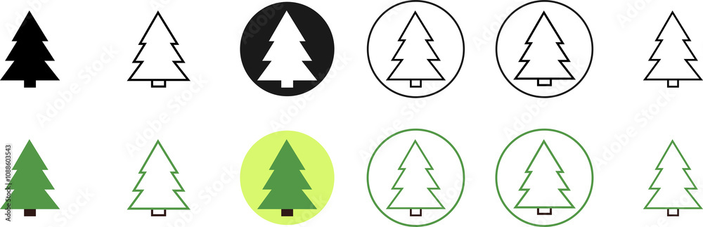 Obraz premium Set icons Christmas tree, Xmas fir symbols on transparent background. PNG illustration
