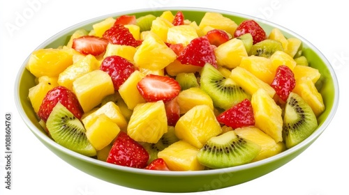 A vibrant bowl of tropical fruit salsa with diced pineapple, mango, kiwi