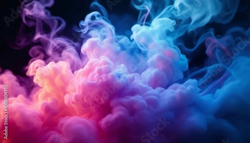 Colorful Smoke Clouds in Motion Against Black Background