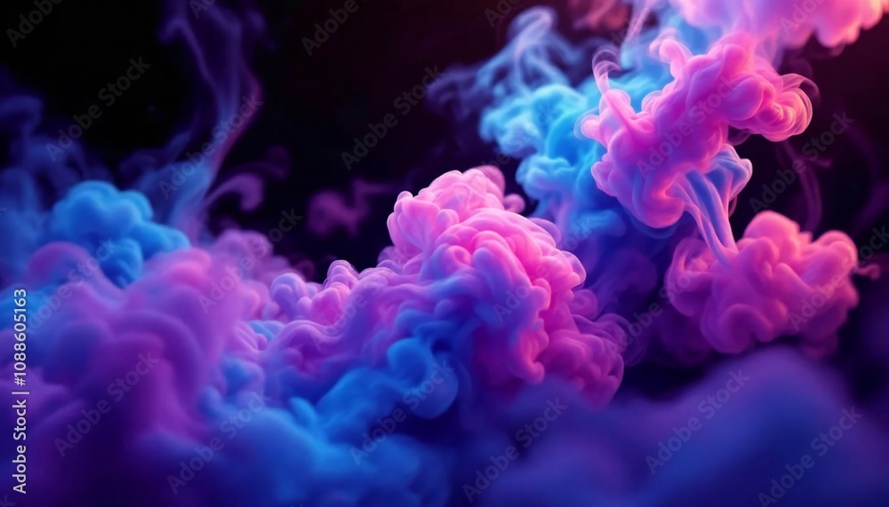 Colorful Smoke Clouds in Motion Against Black Background