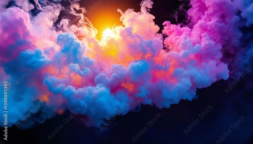Colorful Smoke Clouds in Motion Against Black Background Colorful Smoke Clouds in Motion Against Black Background