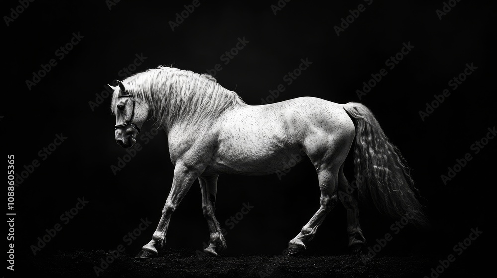 Fototapeta premium horse, white, black, animal, head, background, wild, art, portrait, grey, eye, beautiful, artistic, equestrian, stallion, hair, domestic, farm, thoroughbred, closeup, detail, pet, look, ranch, mammal,