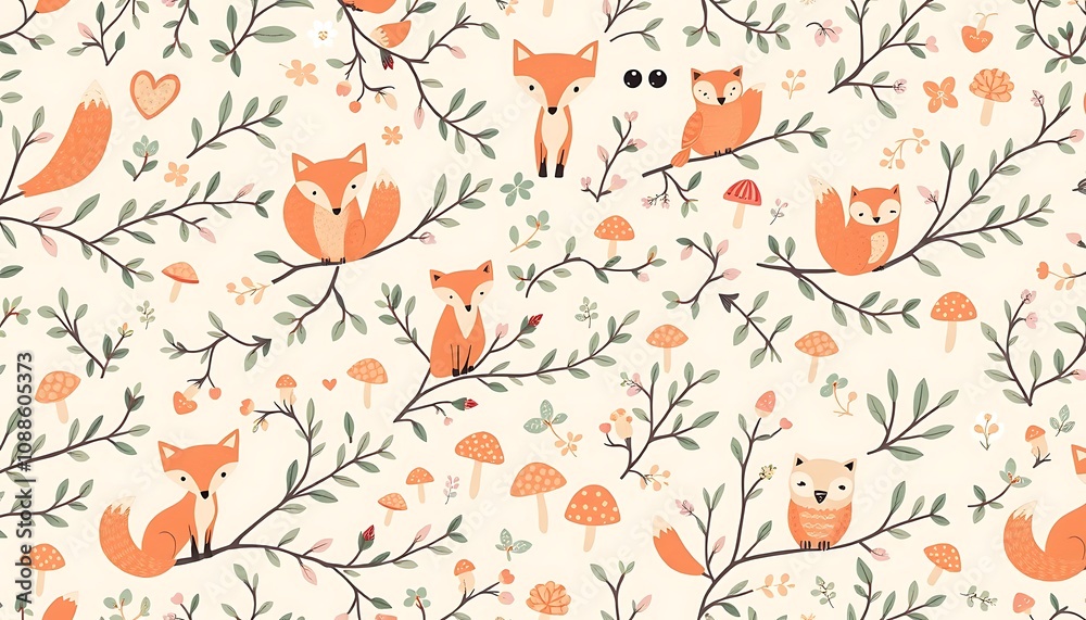 Fototapeta premium Cute Fox Forest Pattern,