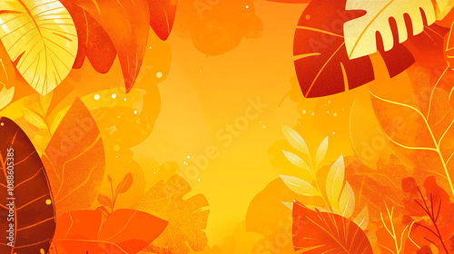 Vibrant orange and yellow tropical leaf background with copy space. © PPS