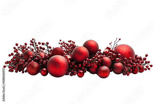 A bunch of red Christmas ornaments are piled on top of each other . on transparent background.