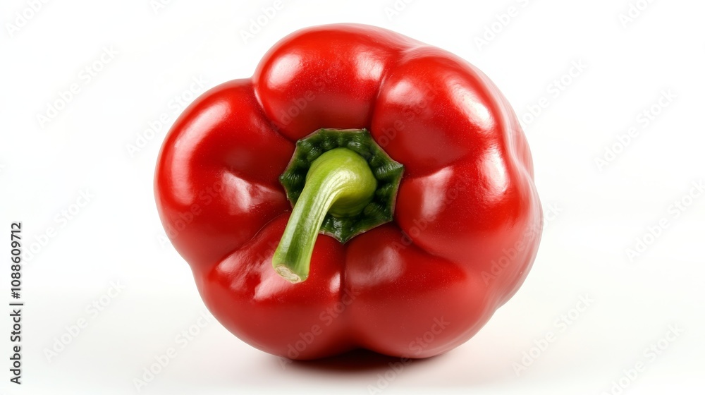 A whole red bell pepper with its shiny, smooth surface and vibrant red color, Each bell pepper’s vibrant color and subtle imperfections captured with precision A whole red bell pepper with its shiny, smooth surface and vibrant red color, Each bell pepper’s vibrant color and subtle imperfections captured with precision