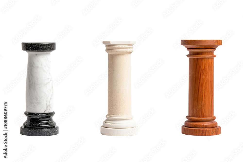 The three pillars are all different colors and textures. on transparent background. The three pillars are all different colors and textures. on transparent background.