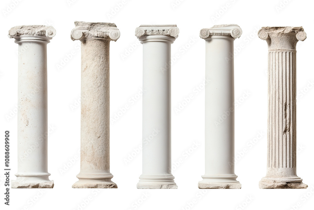 The three pillars are all different colors and textures. on transparent background. The three pillars are all different colors and textures. on transparent background.
