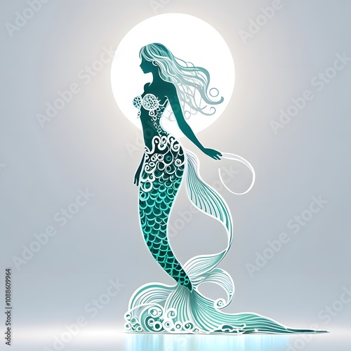 Beautiful vector silhouette of a fairy woman with flowing hair and floral patterns, surrounded by butterflies