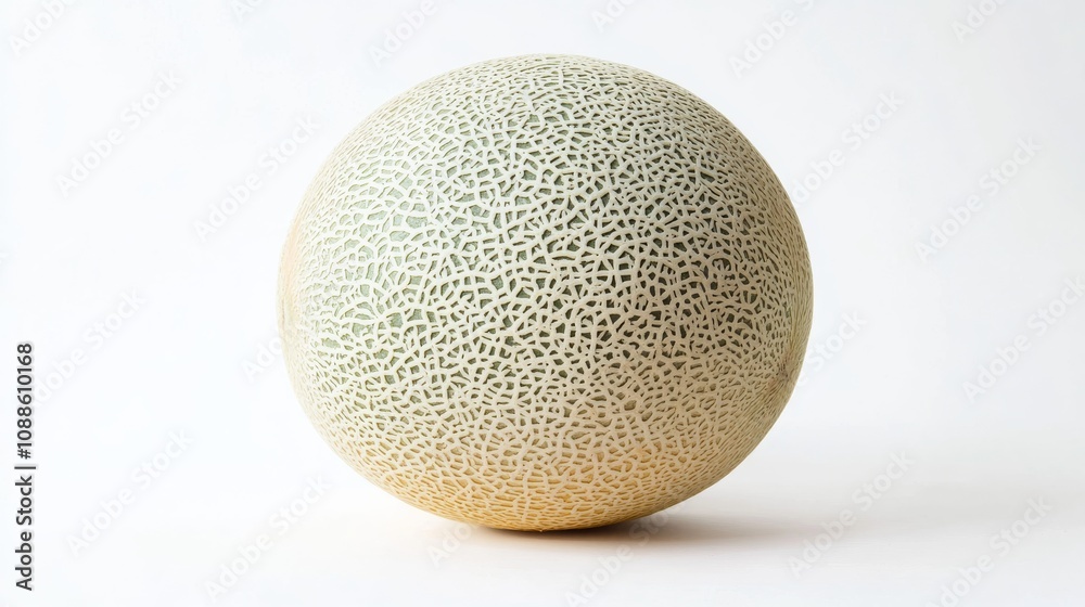 A whole, ripe cantaloupe melon with its textured, beige skin and vibrant orange flesh A whole, ripe cantaloupe melon with its textured, beige skin and vibrant orange flesh