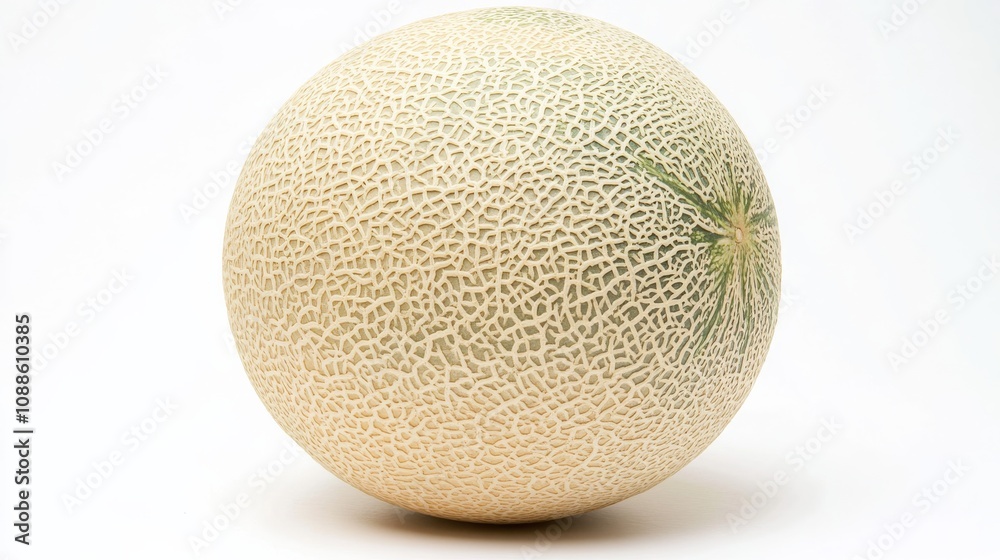 A whole, ripe cantaloupe melon with its textured, beige skin and vibrant orange flesh A whole, ripe cantaloupe melon with its textured, beige skin and vibrant orange flesh