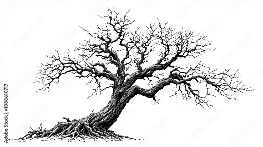 Obraz premium Gennemsigtig PNG tilgængelig leafless old spooky tree isolated on white or transparent