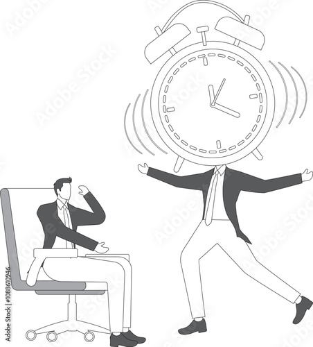 Time Management, a big alarm clock suddenly appeared in front of the businessman