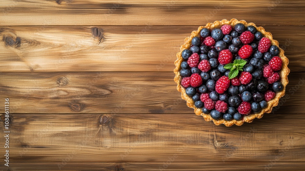 Delicious Spring Berry Tart with Fresh Mint Rustic Kitchen Food Photography Cozy Environment Top View Culinary Delight Delicious Spring Berry Tart with Fresh Mint Rustic Kitchen Food Photography Cozy Environment Top View Culinary Delight