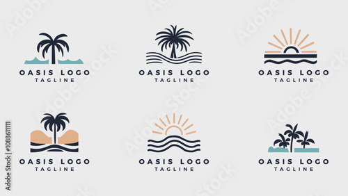 Collection of modern minimalist resort logo design, oasis beach resort vector illustration 
