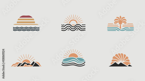 Collection of modern minimalist resort logo design, oasis beach resort vector illustration 