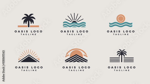 Collection of modern minimalist resort logo design, oasis beach resort vector illustration 