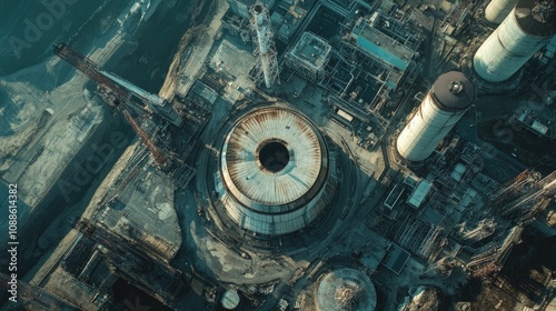Wallpaper Mural A crisp overhead shot of a nuclear power plant, with reactors and cooling towers clearly visible, providing a comprehensive view of the industrial site Torontodigital.ca