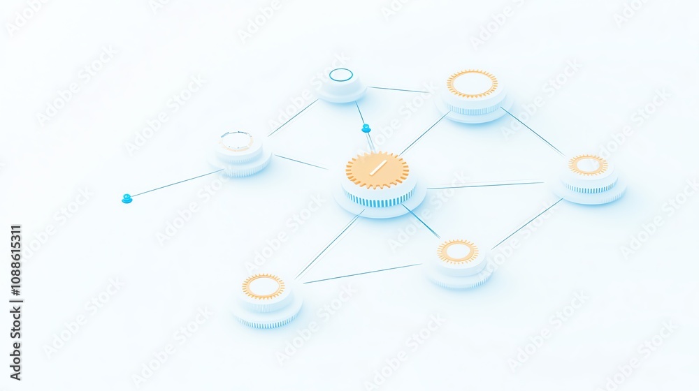 Focused business strategy, abstract gears and interlocking pathways, futuristic 3D illustration Focused business strategy, abstract gears and interlocking pathways, futuristic 3D illustration