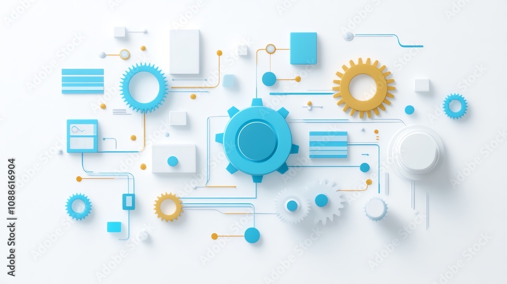 Focused business strategy, abstract gears and interlocking pathways, futuristic 3D illustration Focused business strategy, abstract gears and interlocking pathways, futuristic 3D illustration