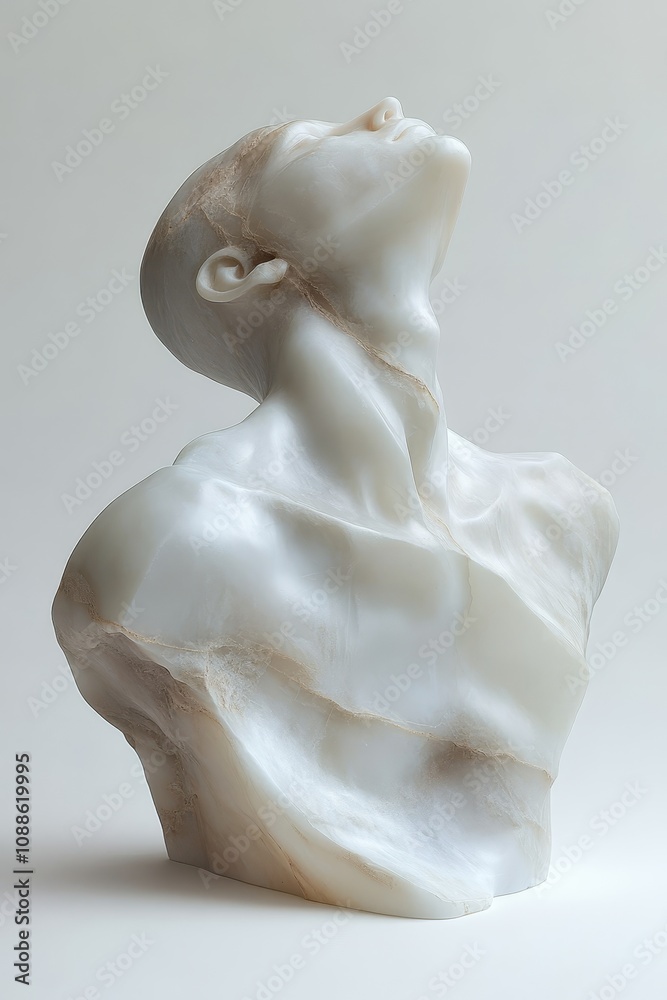 Elegant White Marble Bust Bathed in Soft Light, Showcasing Texture and Subtle Shadows Elegant White Marble Bust Bathed in Soft Light, Showcasing Texture and Subtle Shadows