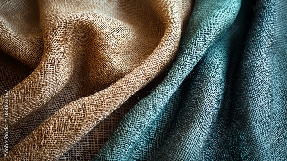 Fototapeta premium Close-up of Brown and Green Woven Fabric Texture
