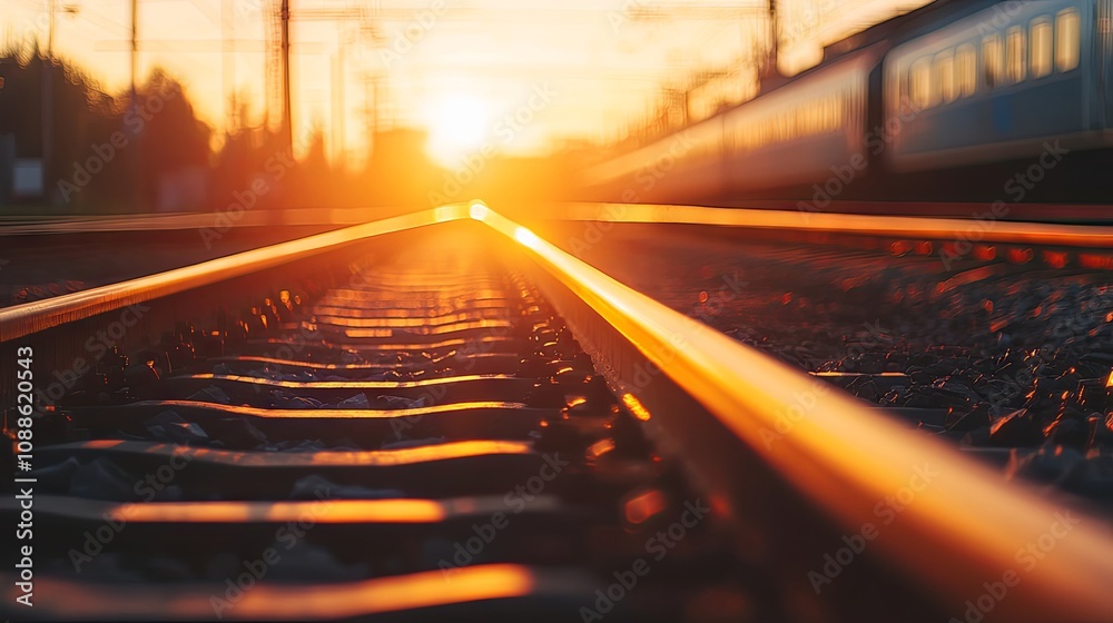 Golden Hour on the Railroad Tracks: A Scenic Sunset Golden Hour on the Railroad Tracks: A Scenic Sunset