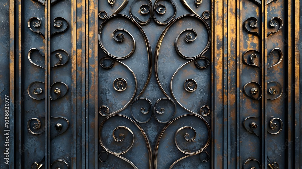 Ornate decorative metal gate with artistic accents Ornate decorative metal gate with artistic accents