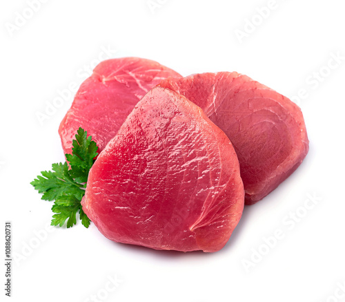 Tuna fish steaks fillet with parsley