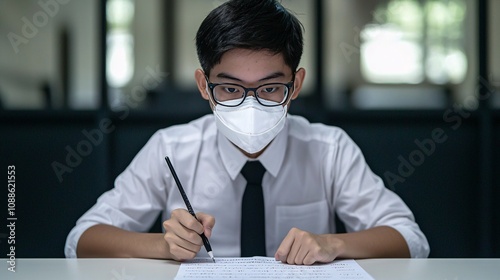 A teenager drawing anti-bullying posters in an art class, promoting creative advocacy efforts photo