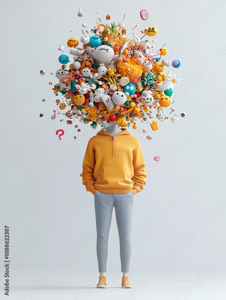A stylized illustration of a person surrounded by emojis, highlighting the dual impact of digital interactions A stylized illustration of a person surrounded by emojis, highlighting the dual impact of digital interactions