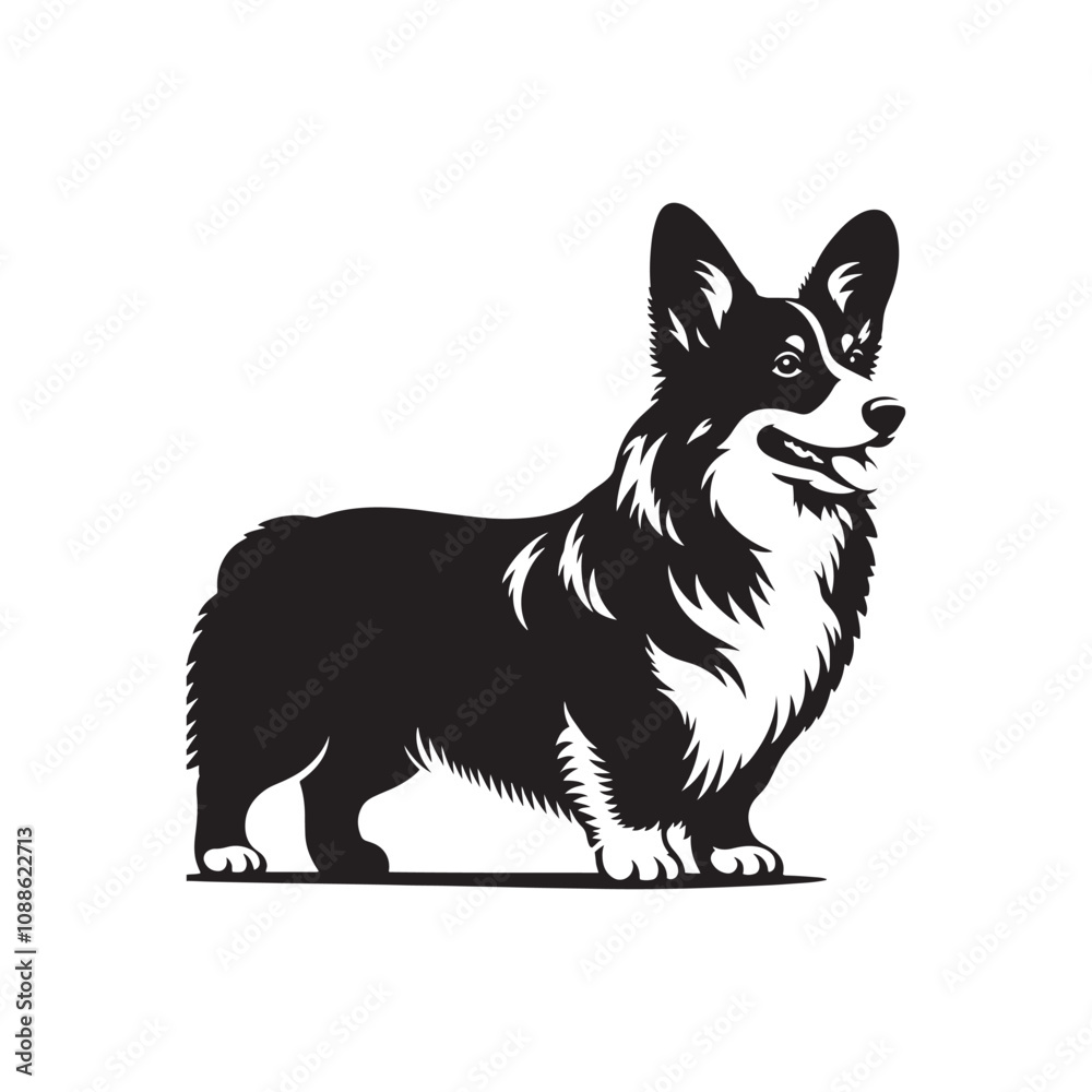 Fototapeta premium Cardigan Welsh Corgi Silhouette - Cardigan Welsh Corgi Vector - Illustration of Cardigan Welsh Corgi.