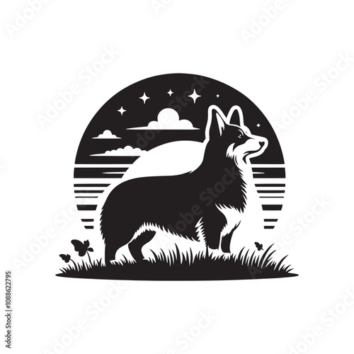 Cardigan Welsh Corgi Silhouette - Cardigan Welsh Corgi Vector - Illustration of Cardigan Welsh Corgi.