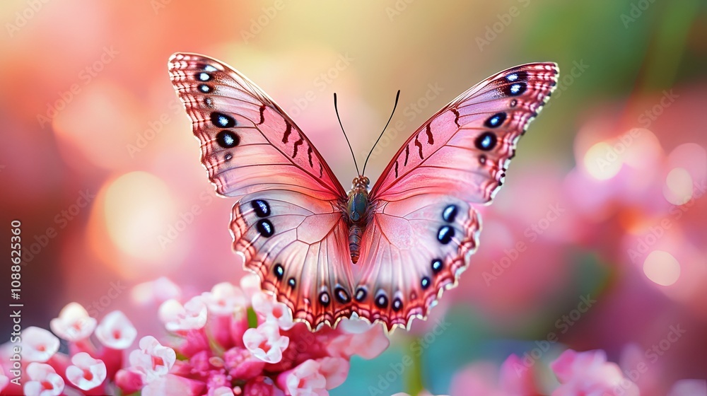 Fototapeta premium Pink Butterfly on Flowers: A Delicate Beauty in Nature